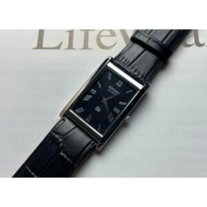 Seiko Quartz Black Dial Men?s Watch ? Elegant Rectangular Design with Black Leather Strap