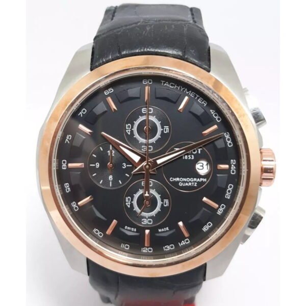 Tissot Men's Luxury Chronograph Watch with Rose Gold Bezel & Black Leather Strap