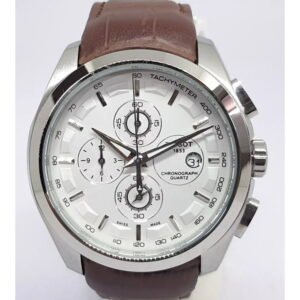 Tissot Couturier Tachymeter Chronograph Leather Men's Watch - Silver Dial, Swiss Made