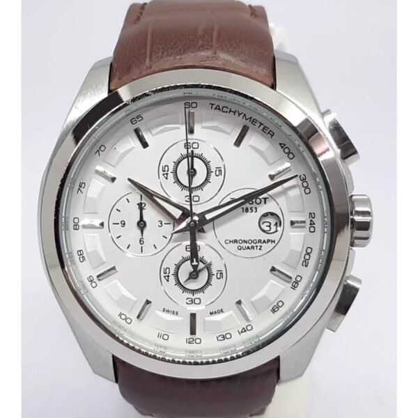 Tissot Couturier Tachymeter Chronograph Leather Men's Watch - Silver Dial, Swiss Made