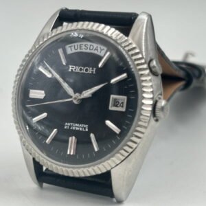 Vintage Ricoh Automatic Men?s Watch ? 21 Jewels, Day & Date Display, Leather Strap, Classic Design